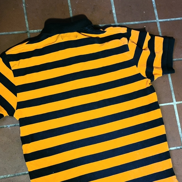 Mens Polo Ralph Lauren Orange & Black Striped Polo - Picture 2 of 5